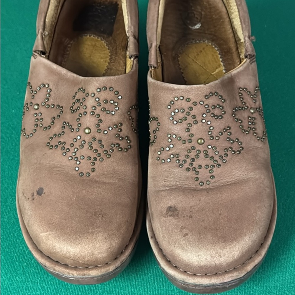 Brown Studded Leather Clogs
